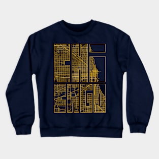 Chicago, USA City Map Typography - Gold Art Deco Crewneck Sweatshirt